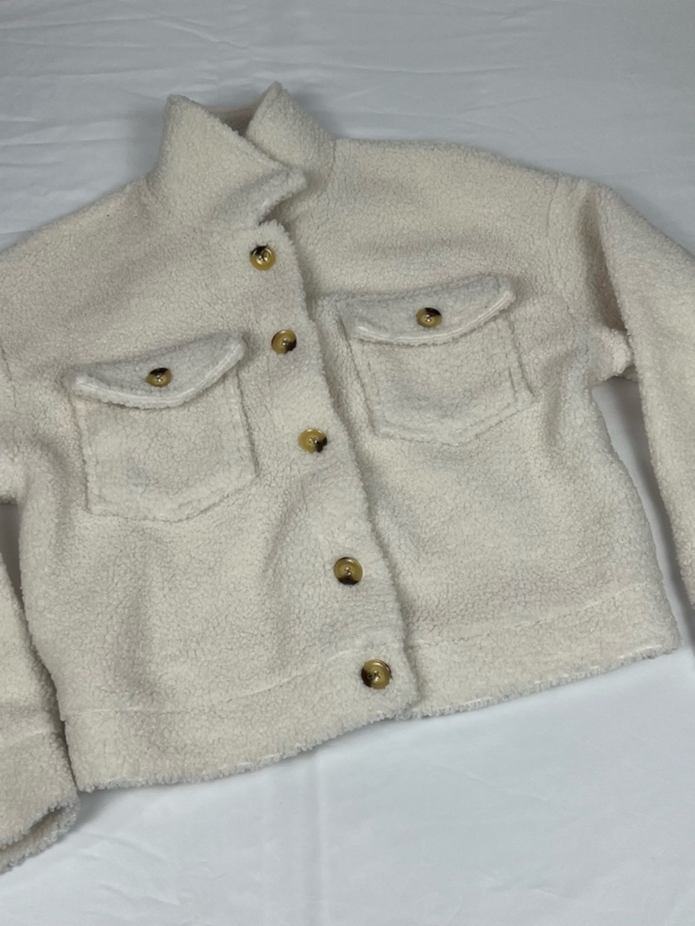 SHEIN Cream Teddy Jacket XS Button Up Sherpa Fleece Cozy Women